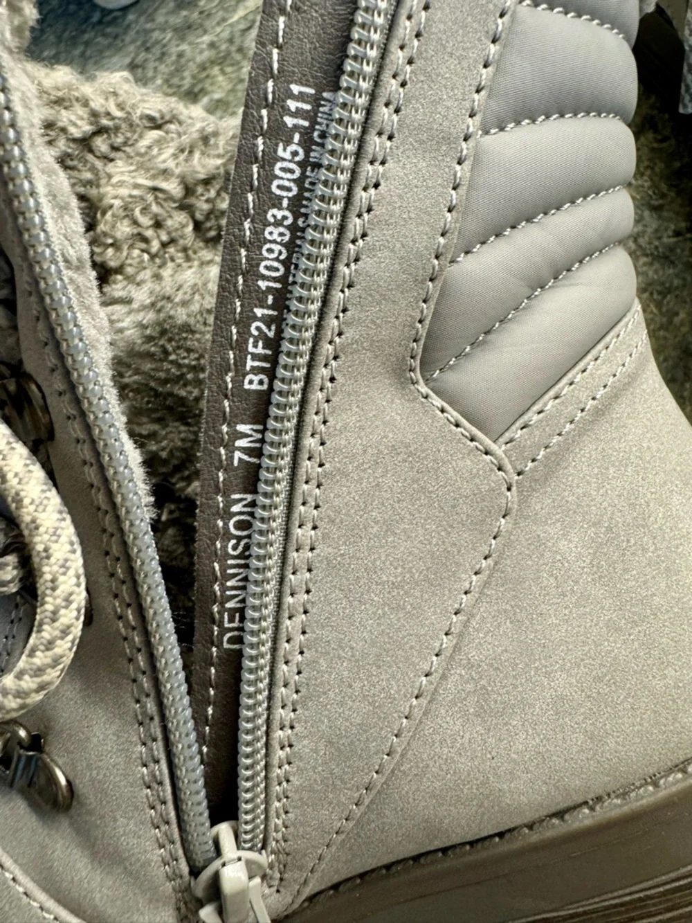BareTraps Light Gray Faux-Sherpa Lace-Up Winter Boots 7